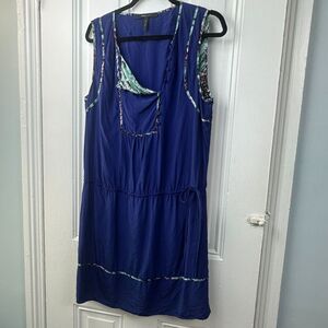 BCBG Maxazria Mini Dress Womens Large Blue Silk Sleeveless Artsy Lagenlook